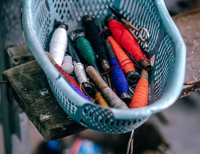 Colourful thread spools in our stitching unit